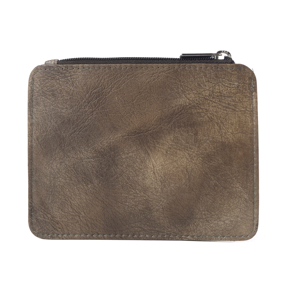Myra Driftwood Cove Embossed Leather Credit Card Holder in Olive Brown