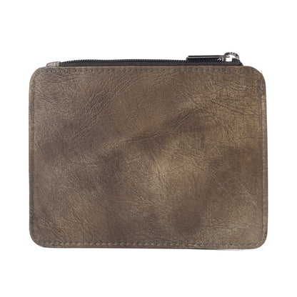 Myra Driftwood Cove Embossed Leather Credit Card Holder in Olive Brown