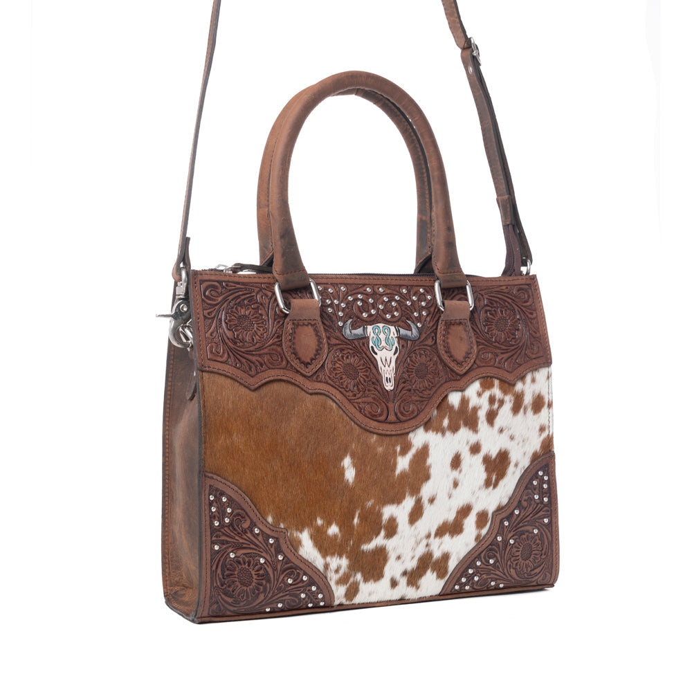 Myra Timber Trail Hairon Leather Concealed Carry Bag in Cream Mocha