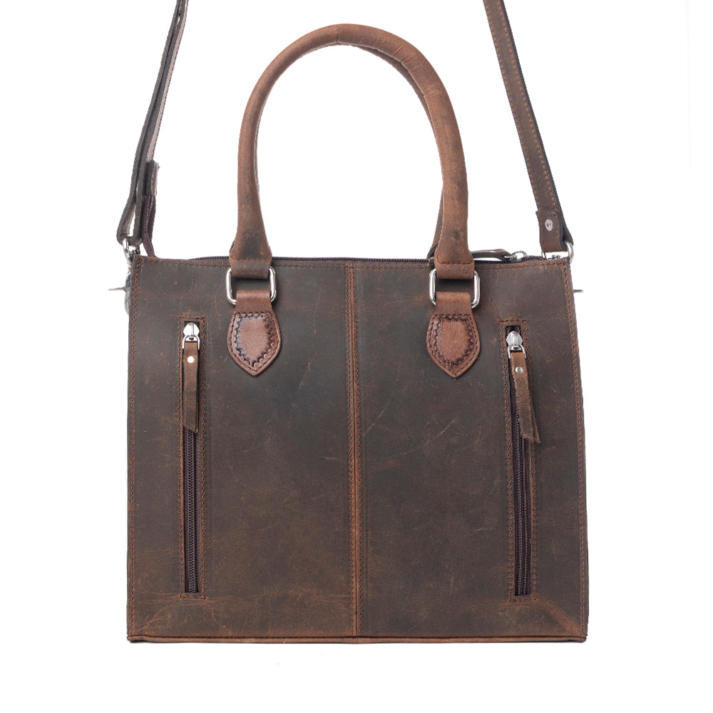 Myra Timber Trail Hairon Leather Concealed Carry Bag in Cream Mocha