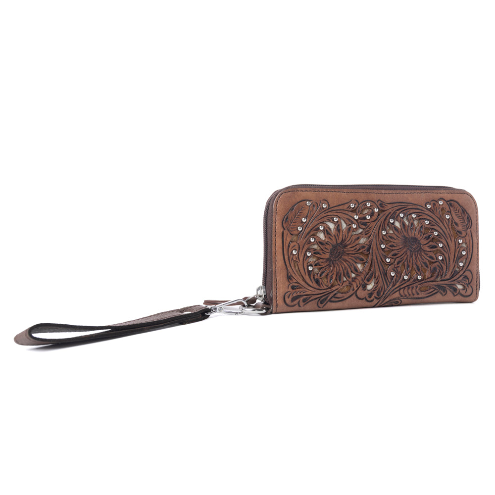 Myra Autumn Brook Handtooled Hairon Leather Women’s Wallet in Toffee Saddle