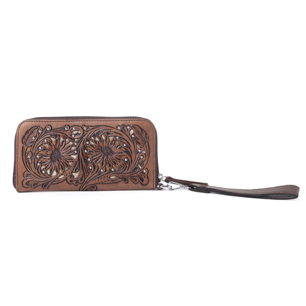Myra Autumn Brook Handtooled Hairon Leather Women’s Wallet in Toffee Saddle