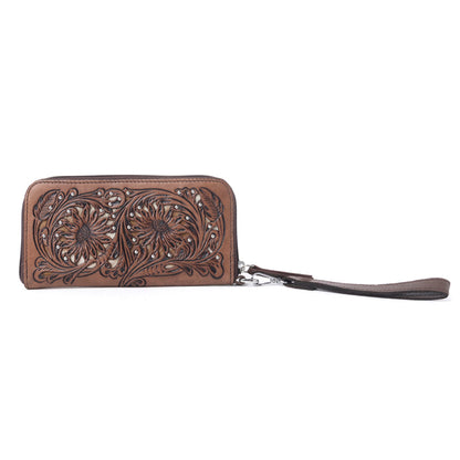 Myra Autumn Brook Handtooled Hairon Leather Women’s Wallet in Toffee Saddle