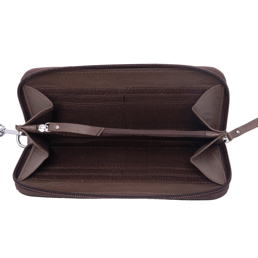 Myra Autumn Brook Handtooled Hairon Leather Women’s Wallet in Toffee Saddle