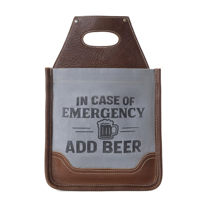 Myra Barrelcut Leather & Canvas Beer Holder in Cedar White