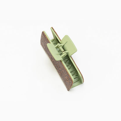 Myra Pinebrook Embossed Leather Hair Clip in Cedar Green