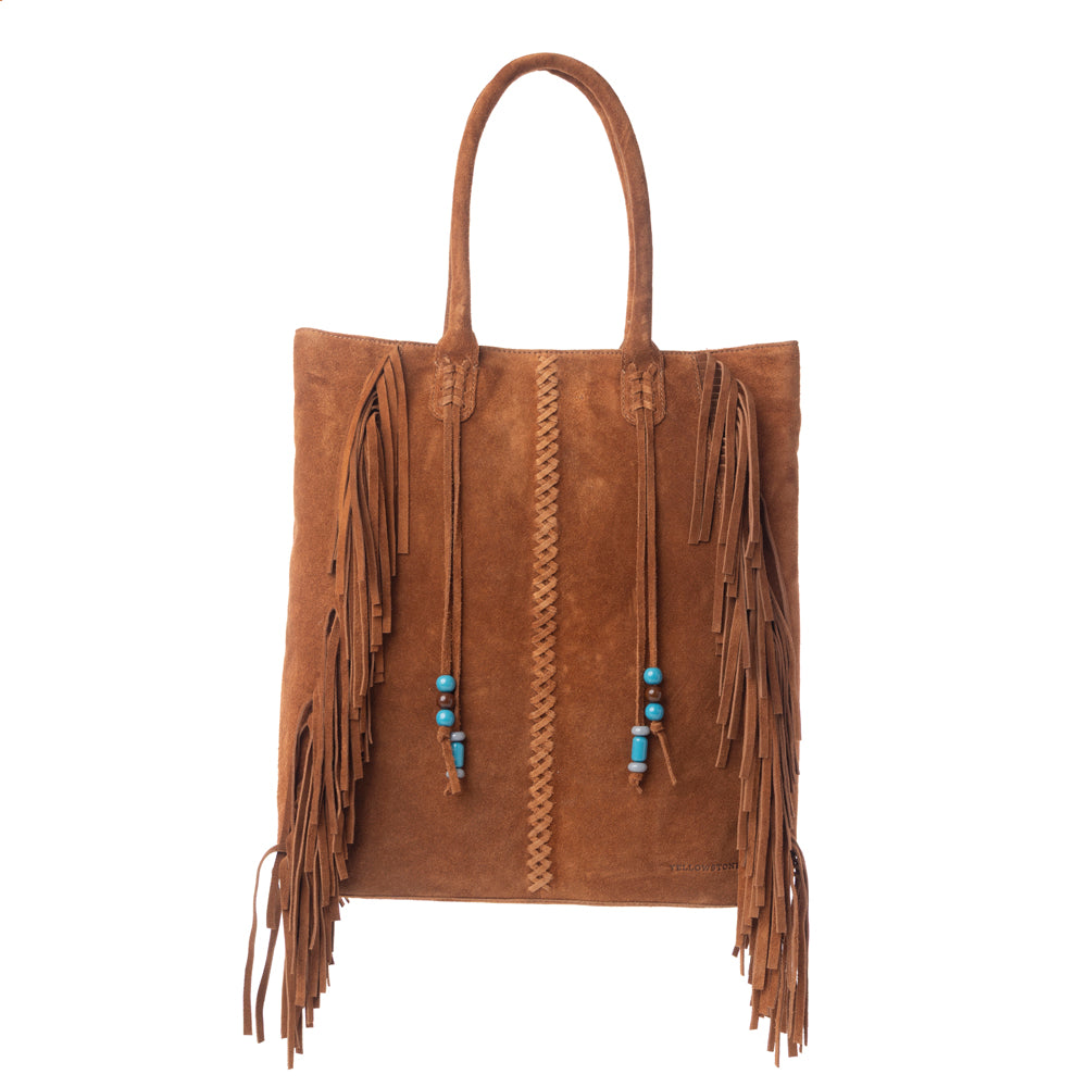 Myra Yellowstone Desert Creek Fringed Suede Leather Concealed Carry Bag in Sand Brown