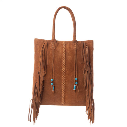 Myra Yellowstone Desert Creek Fringed Suede Leather Concealed Carry Bag in Sand Brown