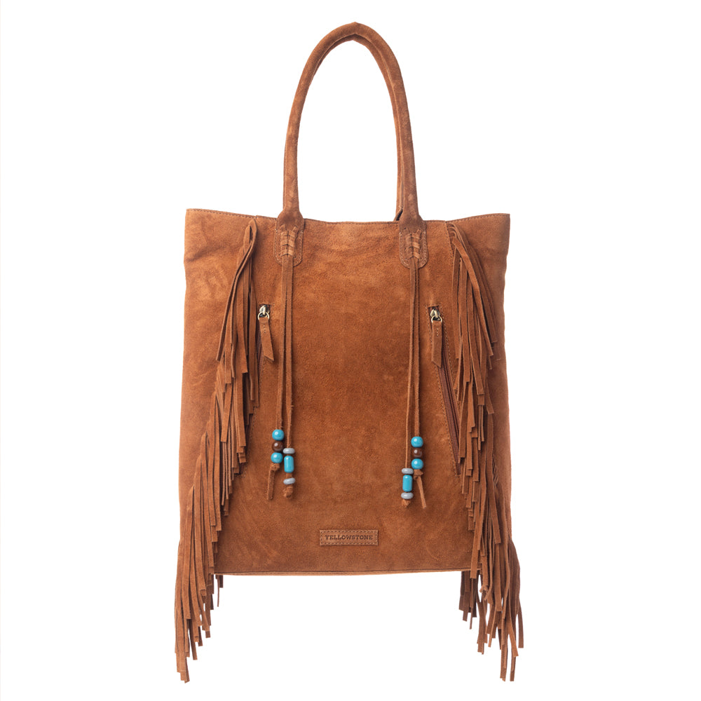 Myra Yellowstone Desert Creek Fringed Suede Leather Concealed Carry Bag in Sand Brown