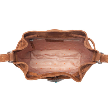 Myra Yellowstone Sundown Ember Suede Leather Bucket Bag in Maple Brown
