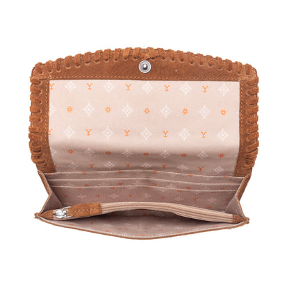 Myra Yellowstone Briar Meadow Studded Suede Leather Women’s Purse in Desert Tan