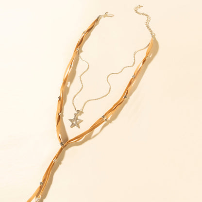 Myra Ranchlight Star Leather Necklace in Saddle Tan