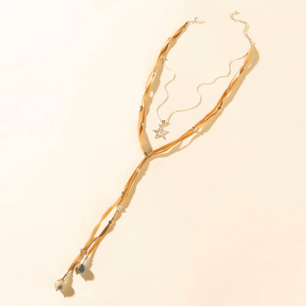 Myra Ranchlight Star Leather Necklace in Saddle Tan