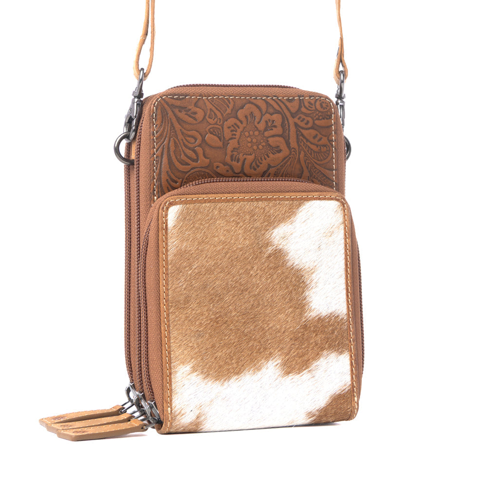 Myra Rustler Ridge Embossed Leather Hairon Sling Bag in Sandstone Cream