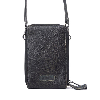 Myra Rustler Ridge Embossed Leather Hairon Sling Bag in Slate Smoke