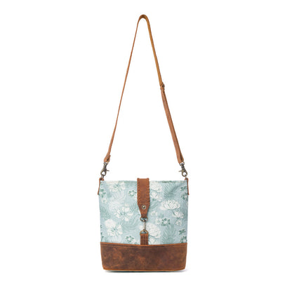 Myra Sagefield Cotton & Leather Shoulder Bag in Mint Brown