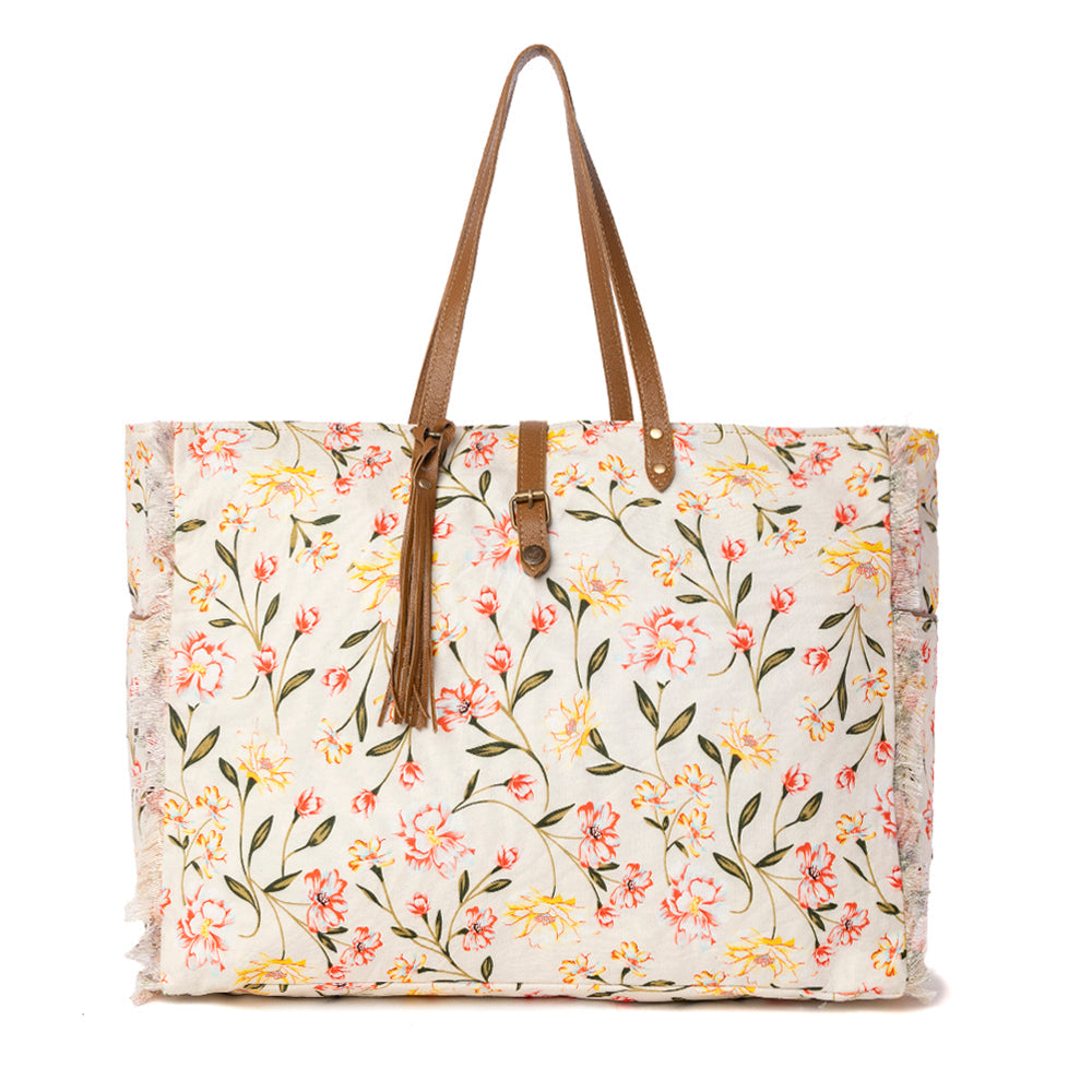 Myra Brookside Cotton & Leather Weekender Bag in Blush Cream