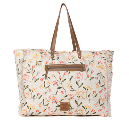 Myra Brookside Cotton & Leather Weekender Bag in Blush Cream