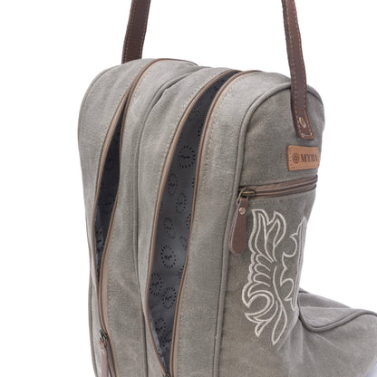 Myra Sunstone Cotton & Leather Boot Bag in Clay Fern