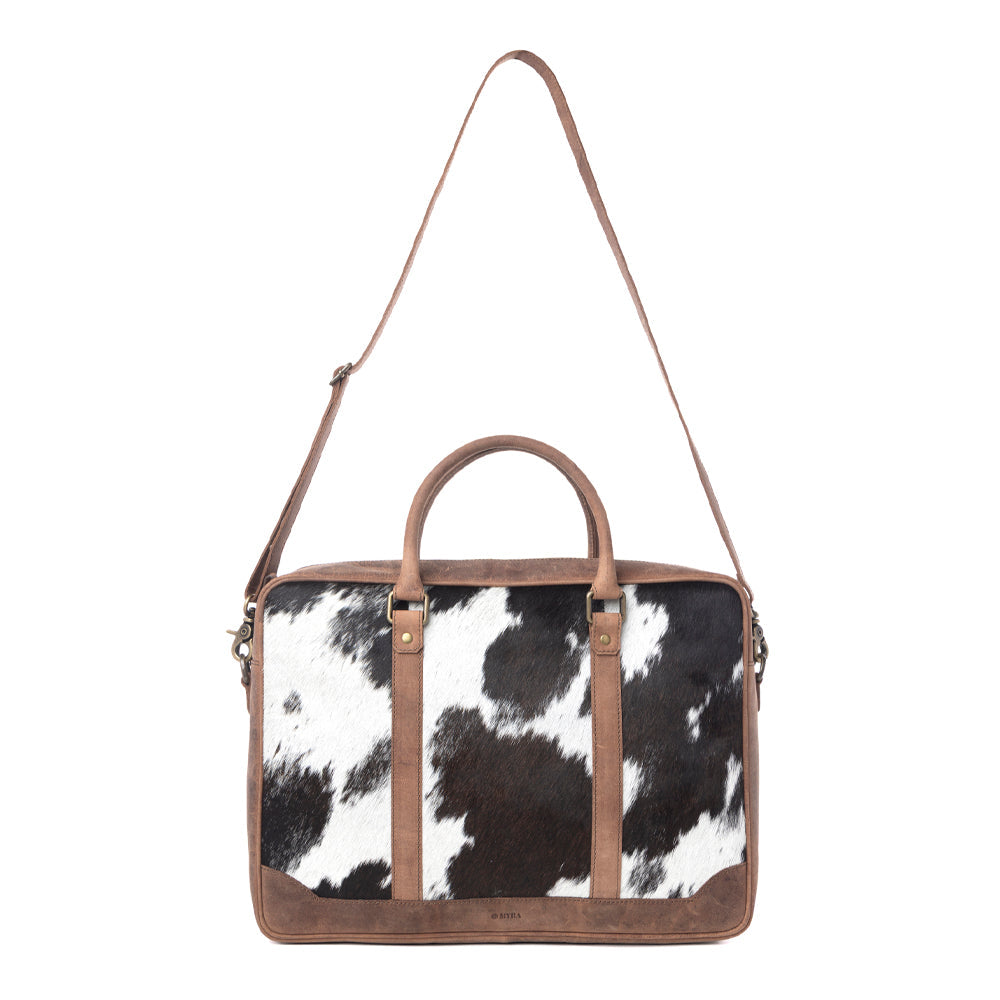 Myra Ironpeak Hairon Leather Laptop Bag in Coal Snow