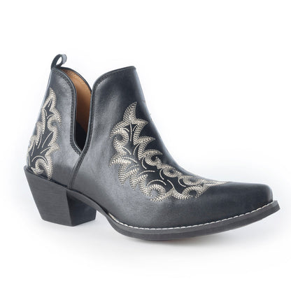 Myra Tempest Embroidered Cowgirl Booties in Onyx for Women in Genuine Leather with Snip Toe