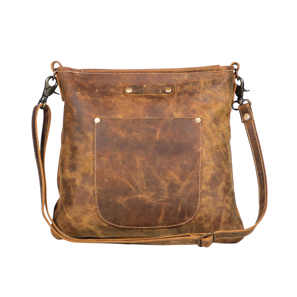 Myra Beast Leather Messenger Bag for Women â€“ Distressed Brown Full-Grain Leather with Adjustable Strap and Front Pocket