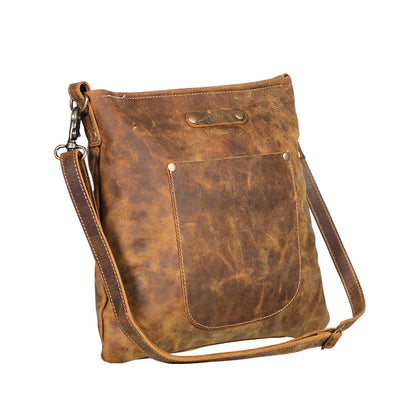 Myra Beast Leather Messenger Bag for Women â€“ Distressed Brown Full-Grain Leather with Adjustable Strap and Front Pocket
