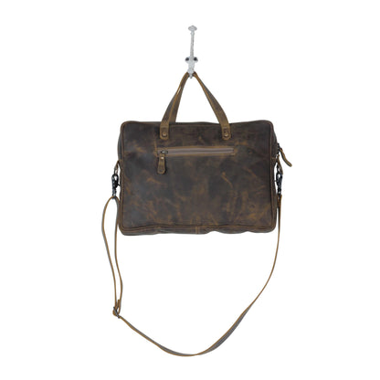 Myra Serenity Hair-On Leather Laptop Bag - Western Office Tote with Detachable Strap and Spacious Interior for Easy Carry
