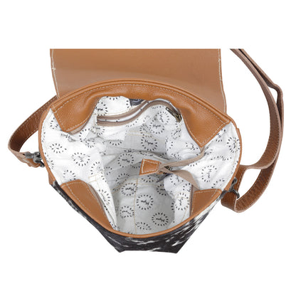 Myra Mangnifique Hairon Leather Crossbody Bag – Handtooled Flap, Concealed Carry Pocket & Adjustable Strap