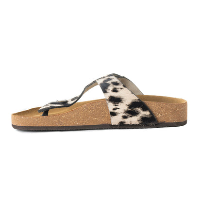Myra Chino Hairon Leather Sandals for Women â€“ Western Toe Loop Flats with Cork Sole for Comfortable Wear