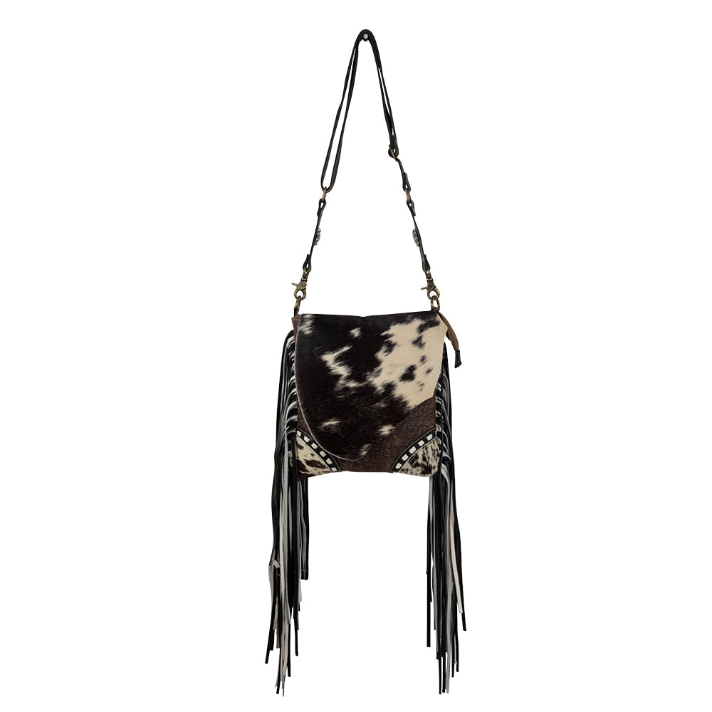 Myra Corral Tempo Leather Concealed Carry Sling  - Fringed Hairon Crossbody Bag with Adjustable Strap for Rugged Touch