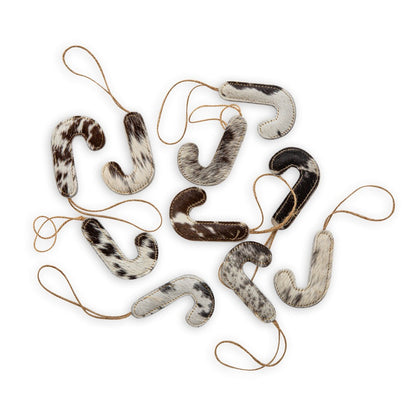 Jolly Candy Cane Hair-On Hide Ornament Set In Black