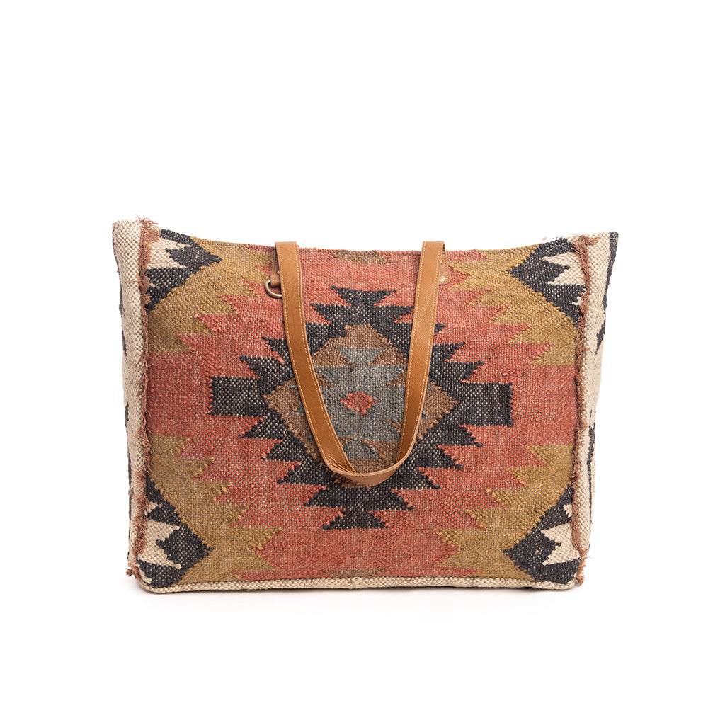 Myra Kaliko Hill Canvas Weekender Bag for Women â€“ Handwoven Boho Print with Dual Shoulder Handles