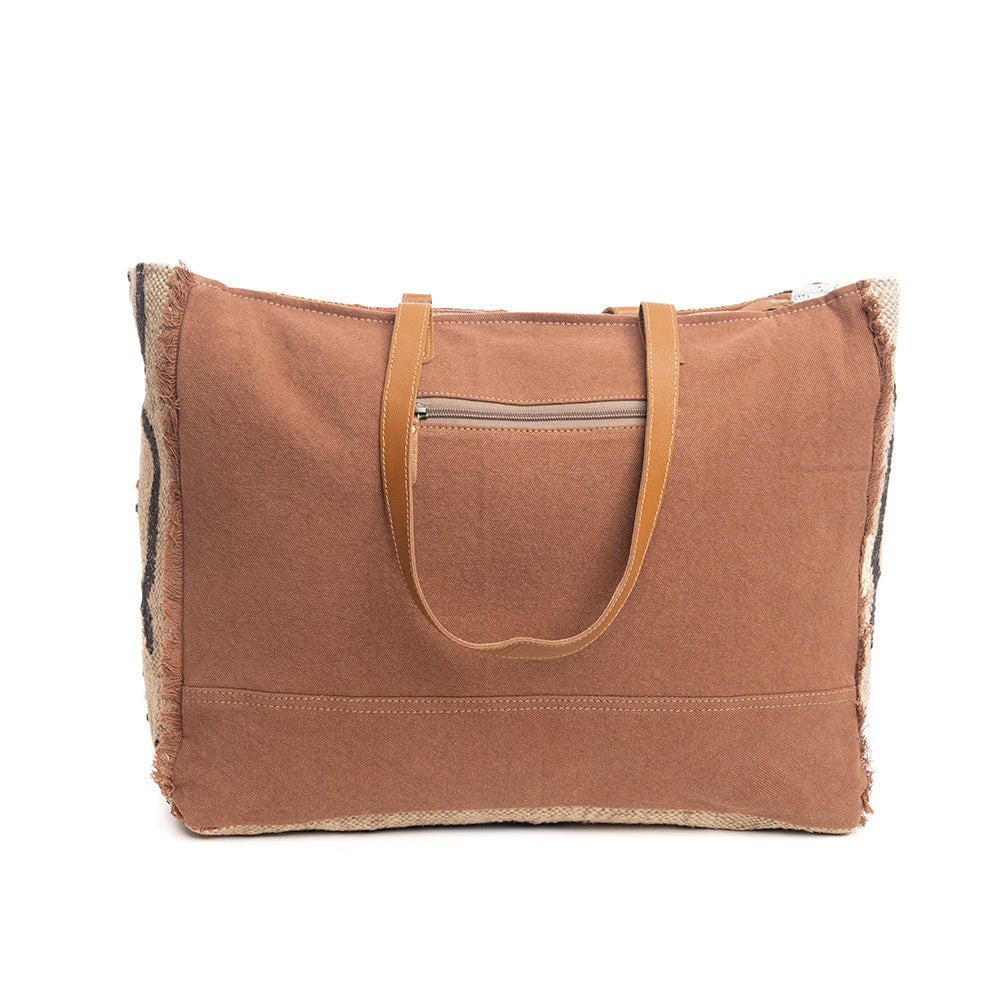 Myra Kaliko Hill Canvas Weekender Bag for Women â€“ Handwoven Boho Print with Dual Shoulder Handles
