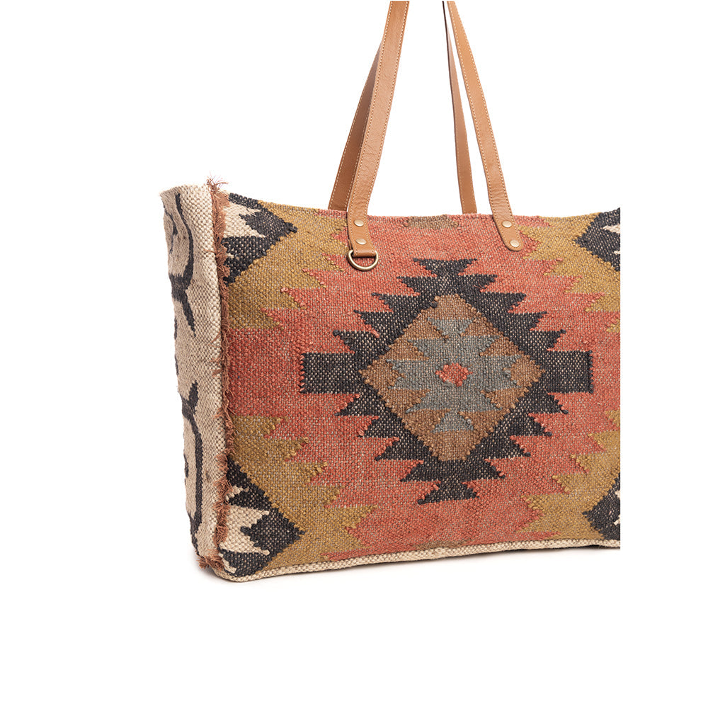 Myra Kaliko Hill Canvas Weekender Bag for Women â€“ Handwoven Boho Print with Dual Shoulder Handles