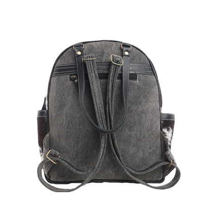 Myra My Vista Hairon Leather Backpack – Dual Handles, Floral Tooled Patch, Spacious Compartments