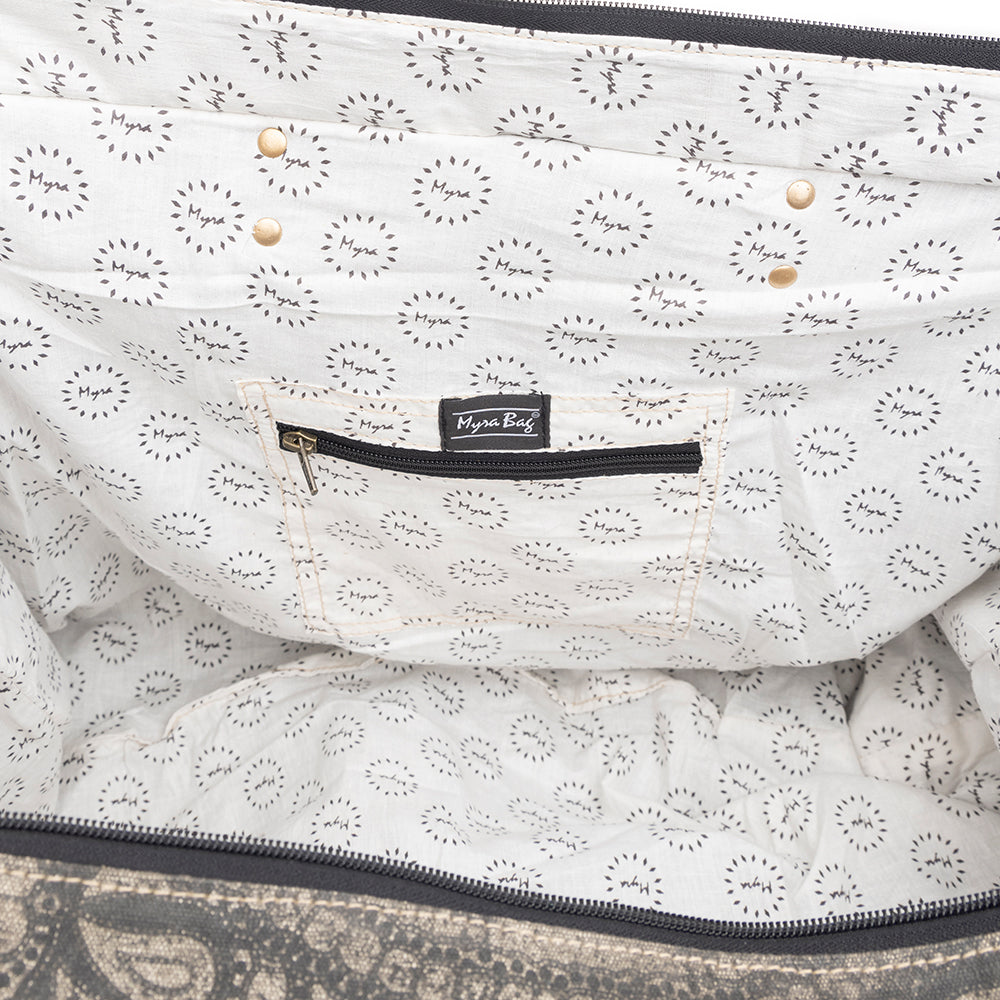 Myra Carmela Printed Canvas Weekender Bag â€“ Leather Handles with Buckle Strap, Spacious Travel Tote for Western Getaways