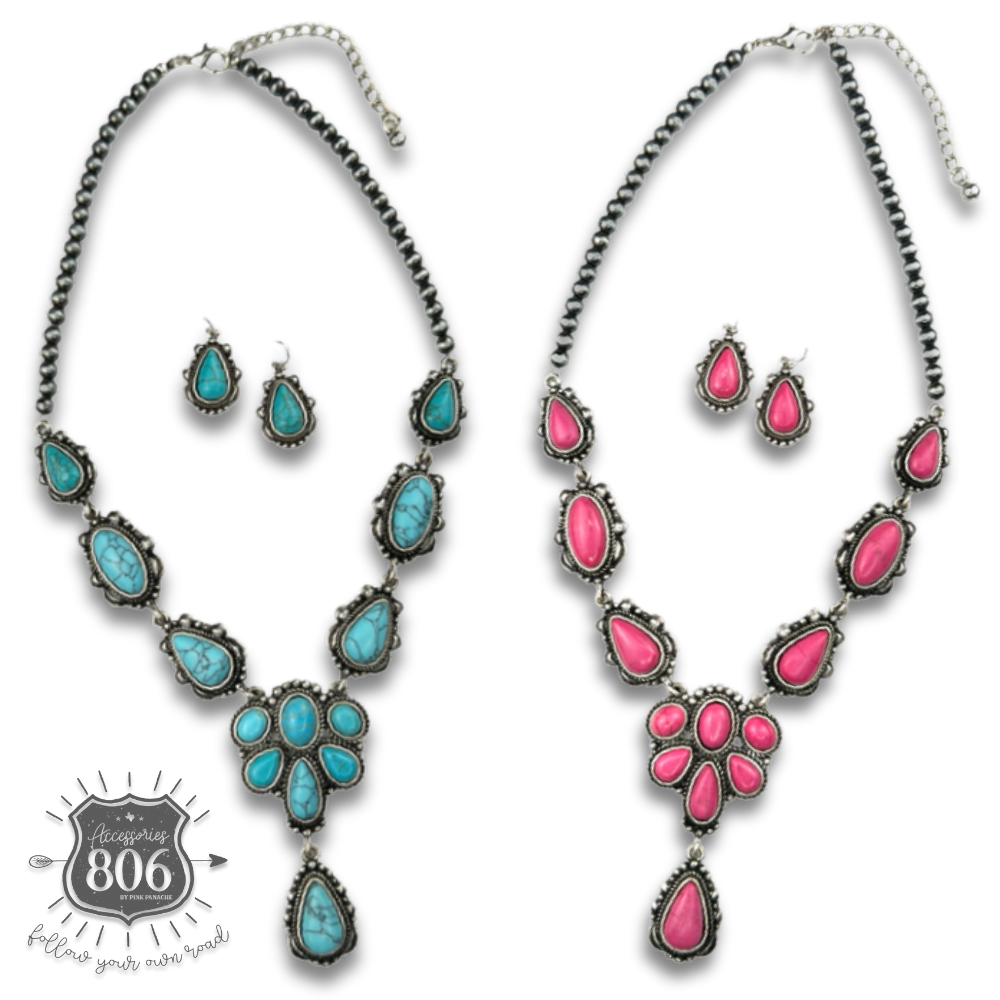 Western stone concho necklace set