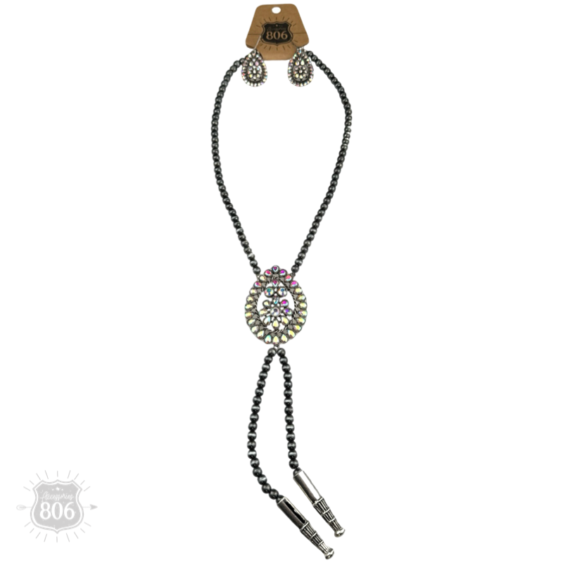Western bolo style burnished pearl necklace set