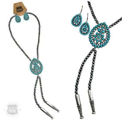 Western bolo style burnished pearl necklace set
