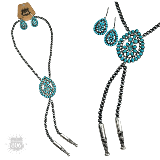 Western bolo style burnished pearl necklace set