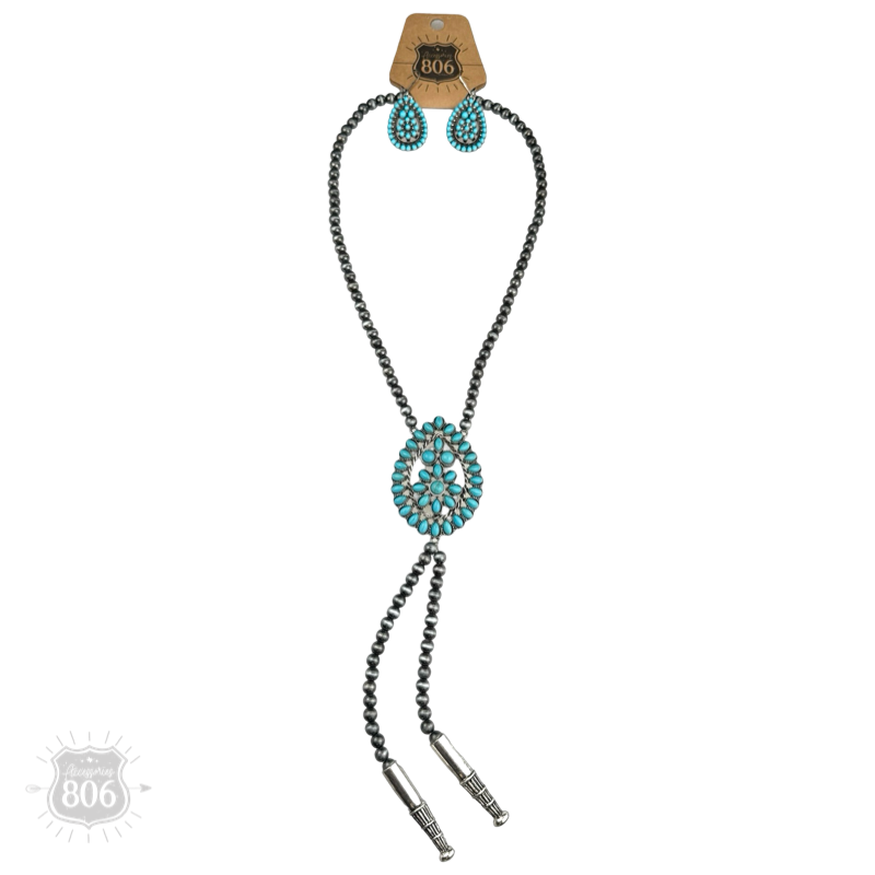 Western bolo style burnished pearl necklace set