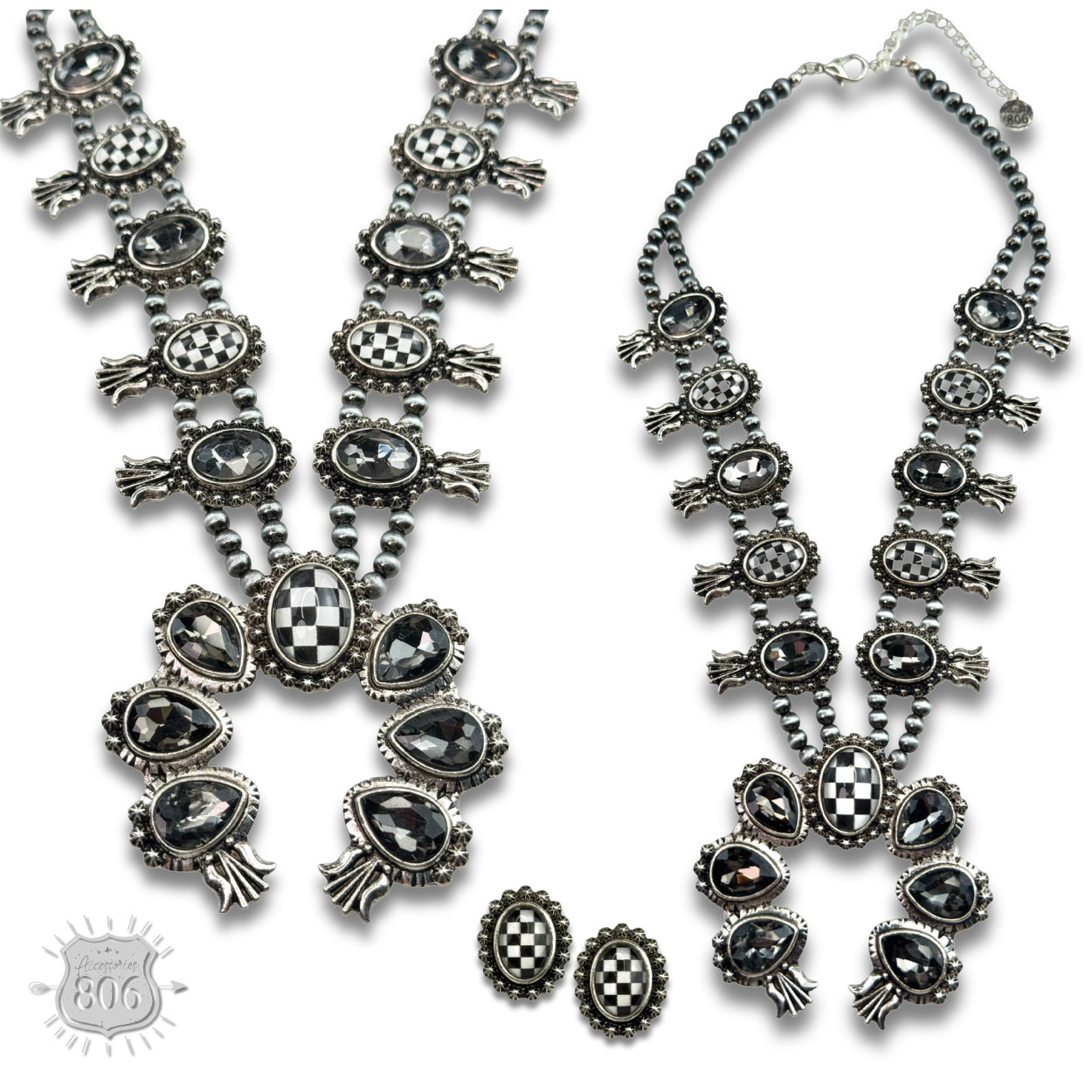 Checkerboard squash blossom necklace set