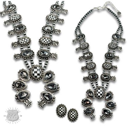 Checkerboard squash blossom necklace set