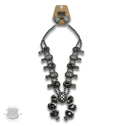 Checkerboard squash blossom necklace set
