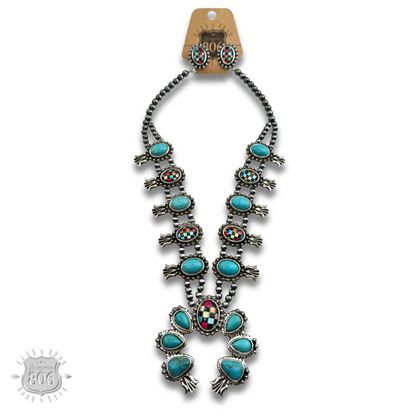 Checkerboard squash blossom necklace set