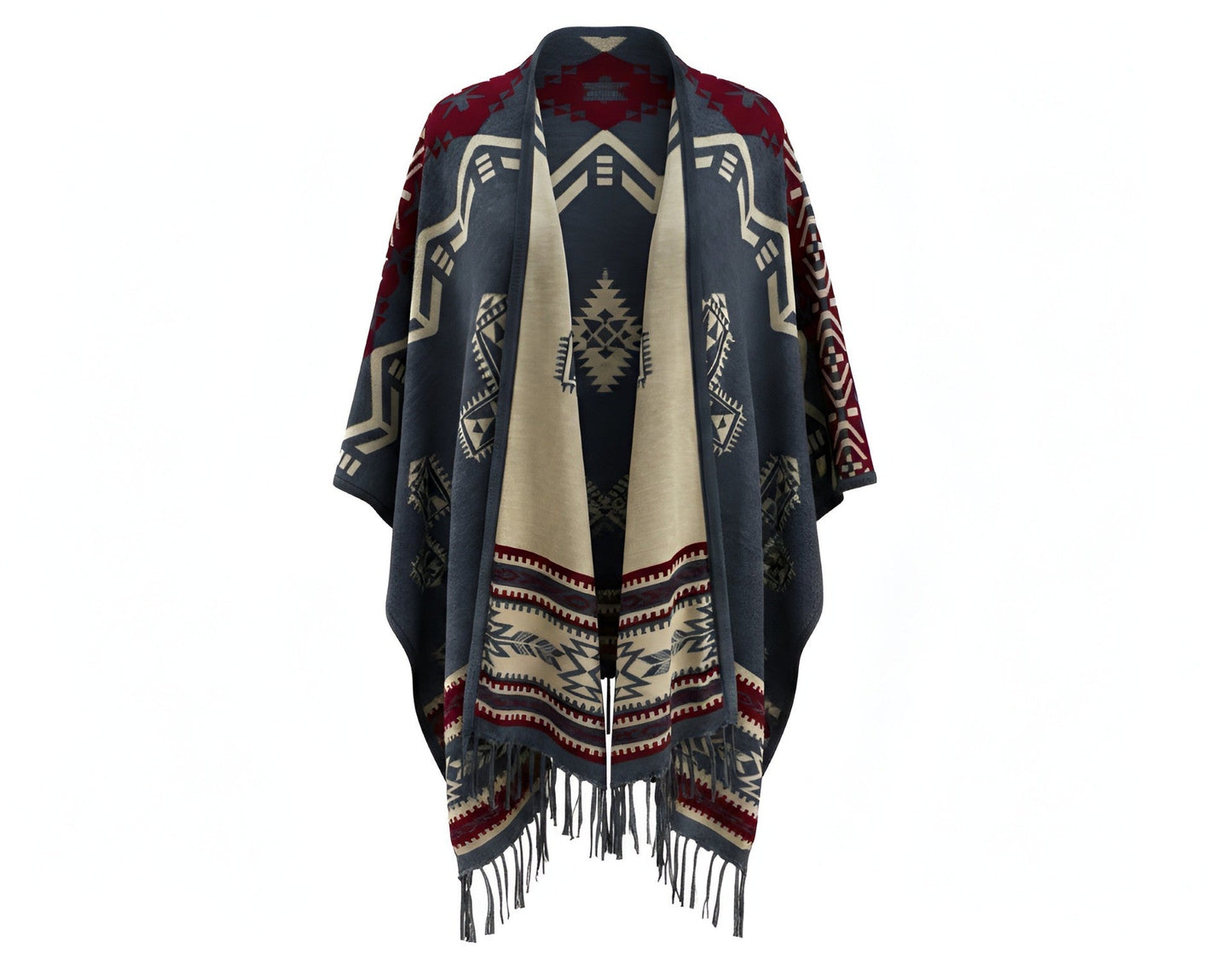 Southwest Reversible Shawl Wrap -Blue Jean