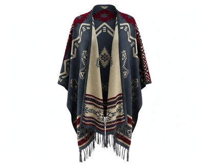 Southwest Reversible Shawl Wrap -Blue Jean