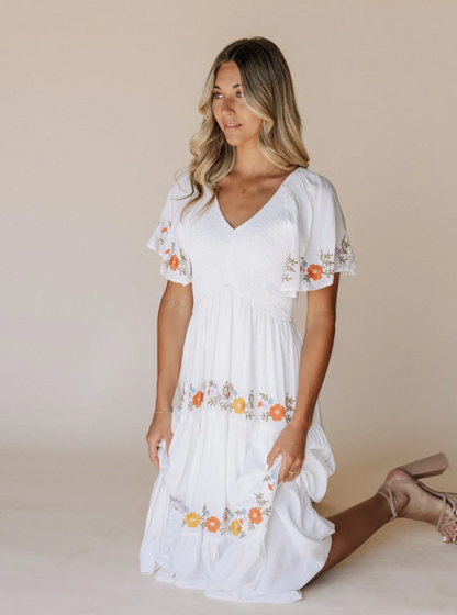 Sicily Embroidered Midi Dress  - Sz Large Only