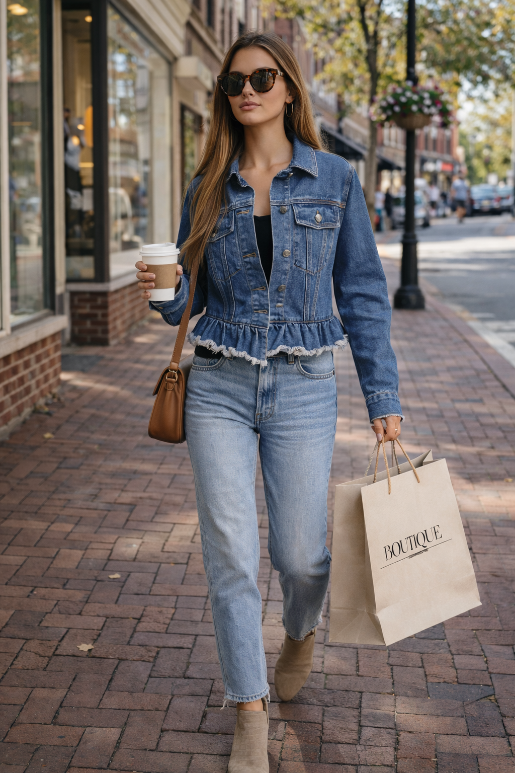 Ruffled Hem Denim Jacket